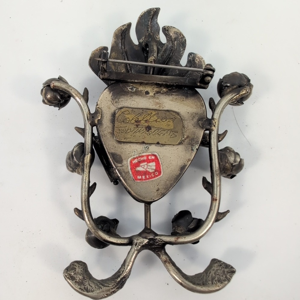 Vintage 80's Judith Roberts LaCollecion Silver Flame Sacred Heart Milagro Locket - Picture 2 of 6